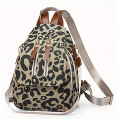 Leopard Print Large Capacity Backpack Canvas Lightweight School Travel Bag