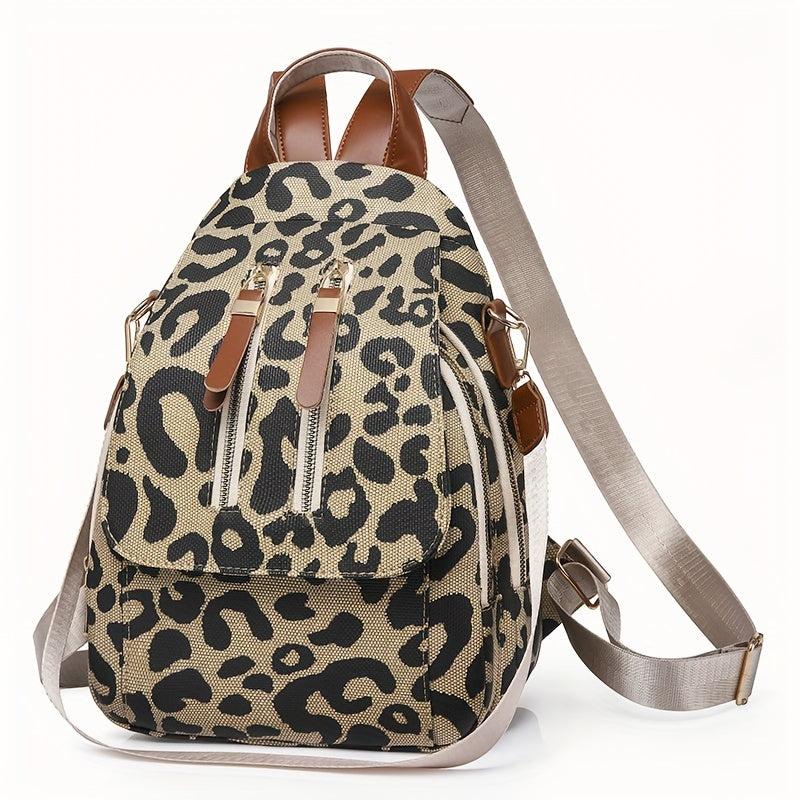 Leopard Print Large Capacity Backpack Canvas Lightweight School Travel Bag