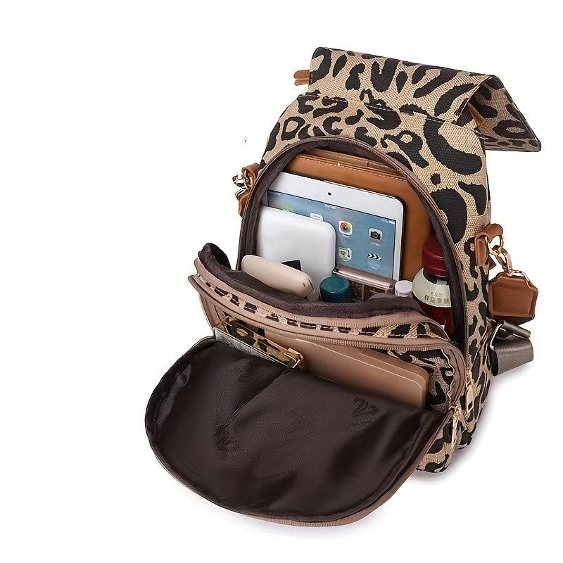 Leopard Print Large Capacity Backpack Canvas Lightweight School Travel Bag