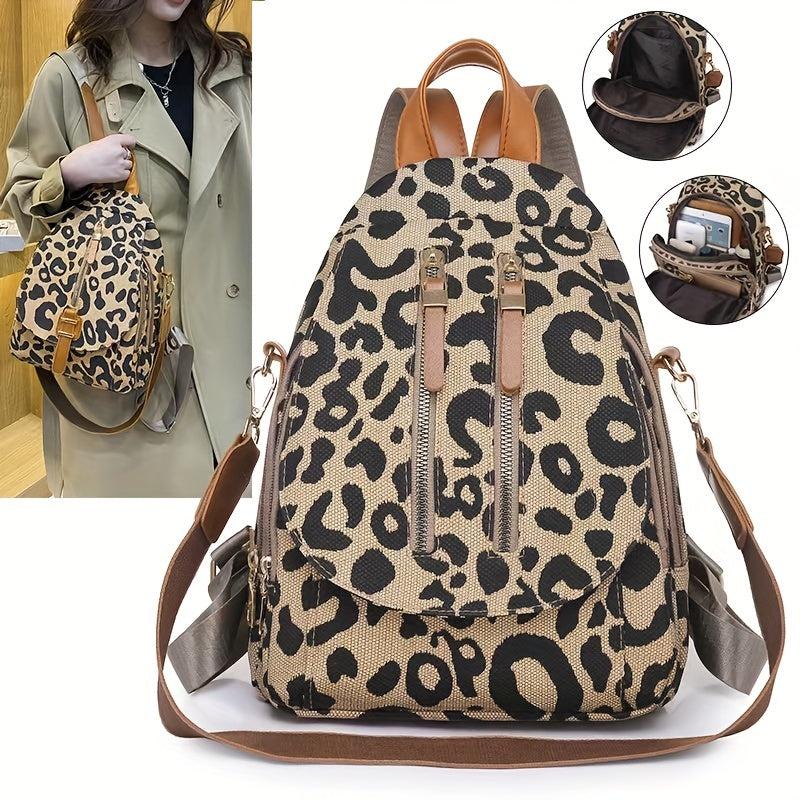 Leopard Print Large Capacity Backpack Canvas Lightweight School Travel Bag