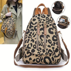 Leopard Print Large Capacity Backpack Canvas Lightweight School Travel Bag