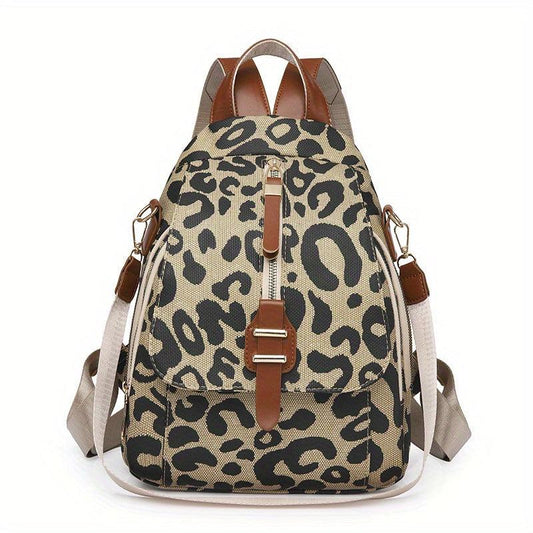 Leopard Print Large Capacity Backpack Canvas Lightweight School Travel Bag