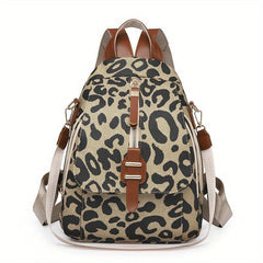 Leopard Print Large Capacity Backpack Canvas Lightweight School Travel Bag