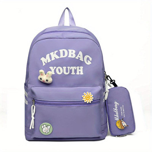 Large Capacity Preppy Backpack With Pencil Case Pendant Nylon Waterproof