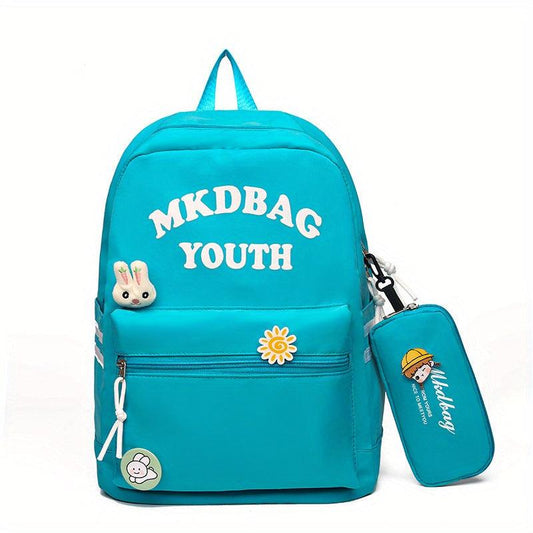 Large Capacity Preppy Backpack With Pencil Case Pendant Nylon Waterproof