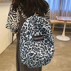 Leopard Pattern Backpack Zipper School Bag Women's Rucksack