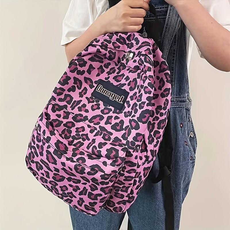Leopard Pattern Backpack Zipper School Bag Women's Rucksack