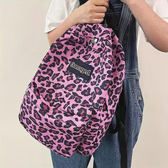 Leopard Pattern Backpack Zipper School Bag Women's Rucksack