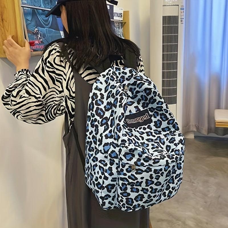 Leopard Pattern Backpack Zipper School Bag Women's Rucksack