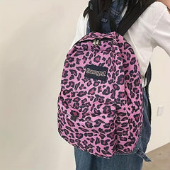 Leopard Pattern Backpack Zipper School Bag Women's Rucksack