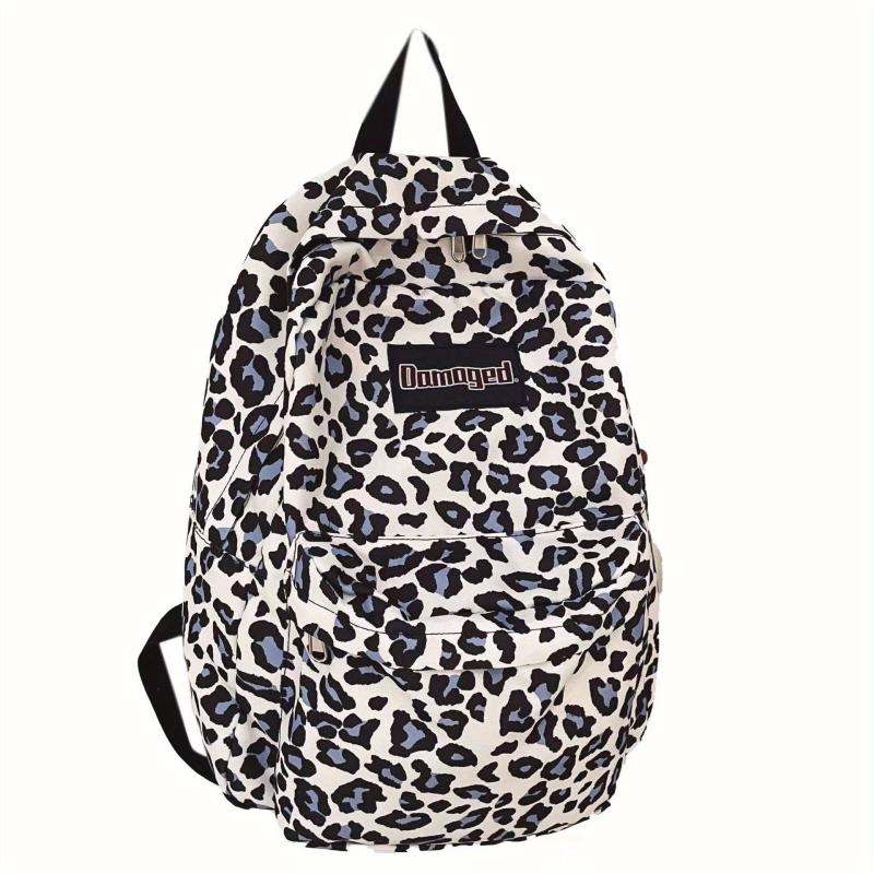 Leopard Pattern Backpack Zipper School Bag Women's Rucksack