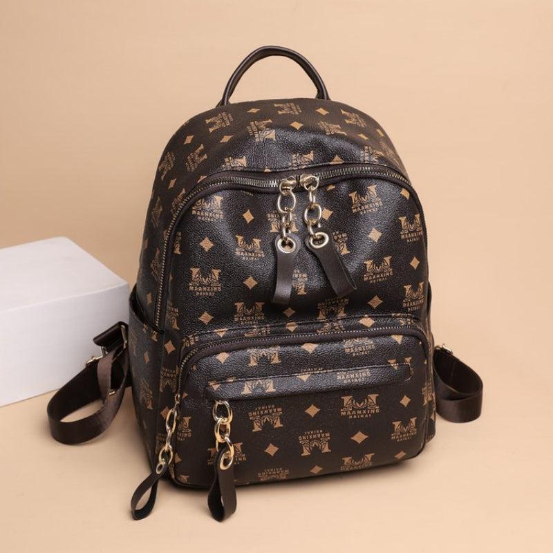 Vintage Printed Small Faux Leather Backpack for Women