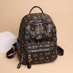 Vintage Printed Small Faux Leather Backpack for Women