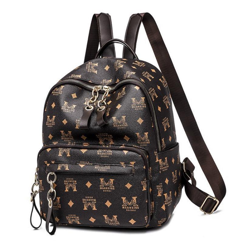 Vintage Printed Small Faux Leather Backpack for Women