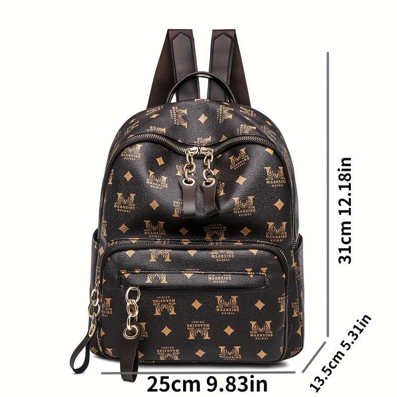 Vintage Printed Small Faux Leather Backpack for Women