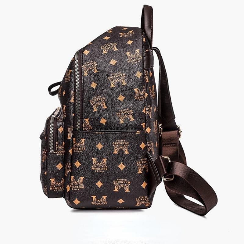 Vintage Printed Small Faux Leather Backpack for Women