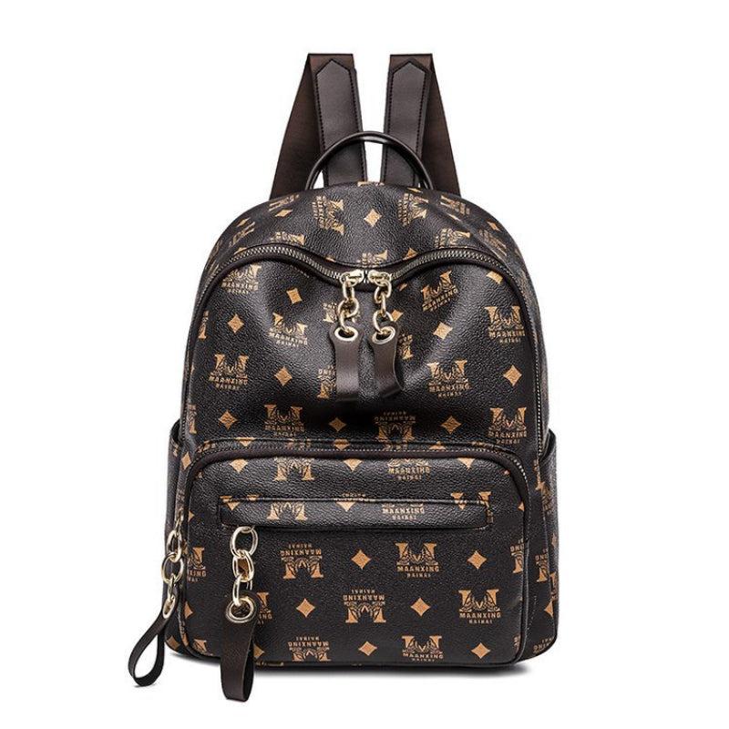 Vintage Printed Small Faux Leather Backpack for Women