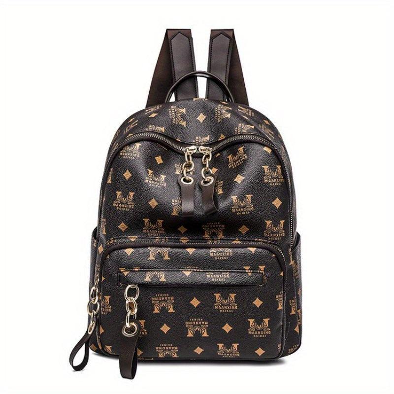 Vintage Printed Small Faux Leather Backpack for Women