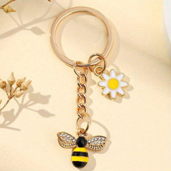 Bee Flower Charm Keychain Key Ring Backpack Handbag Purse Pendant