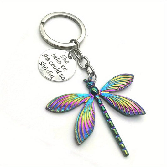 Vintage Dragonfly Keychain Stylish Spiral Bar Metal Pendant Unisex Keyring