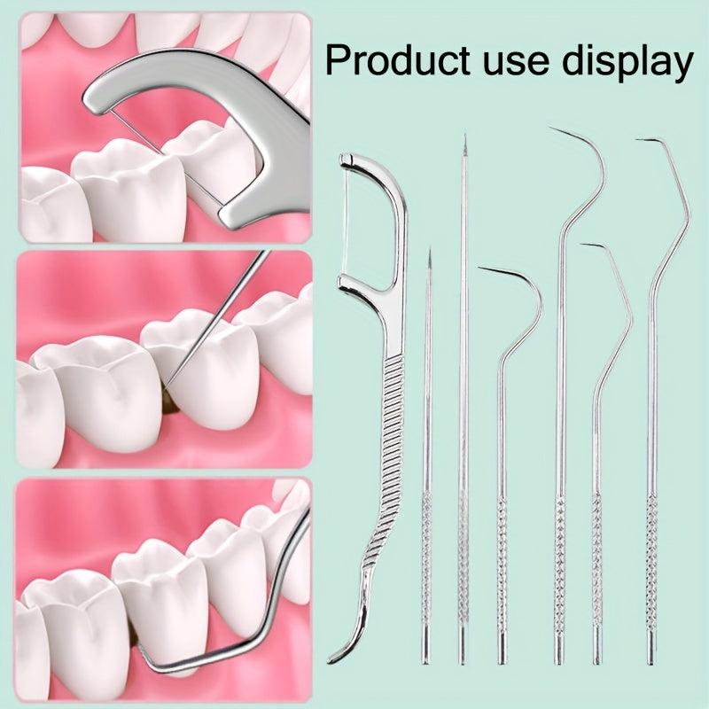 Stainless Steel Toothpick Set Dental Floss Tooth Remover Key Chain Cylinder
