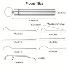 Stainless Steel Toothpick Set Dental Floss Tooth Remover Key Chain Cylinder