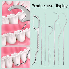 Stainless Steel Toothpick Set Dental Floss Tooth Remover Key Chain Cylinder