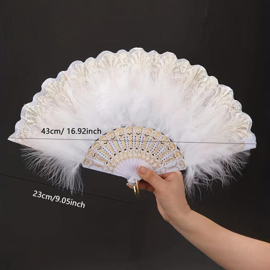 Plastic Foldable Fan Faux Feather Decor Manual Fan Home Stage