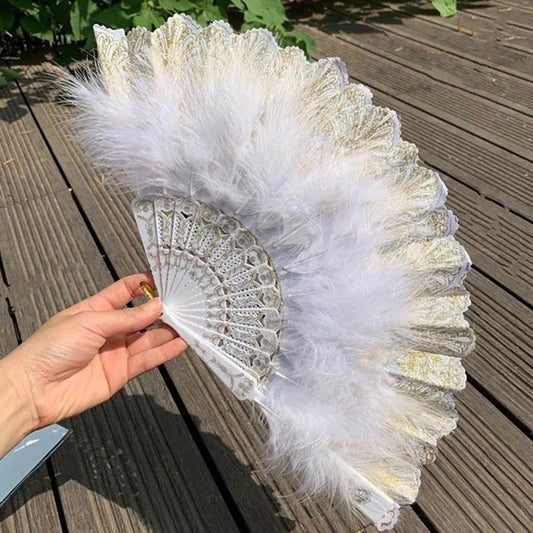 Plastic Foldable Fan Faux Feather Decor Manual Fan Home Stage
