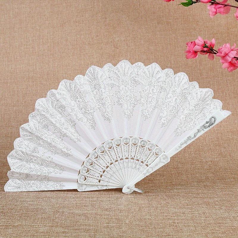 Golden Flower Pattern Folding Plastic Hand Held Fan
