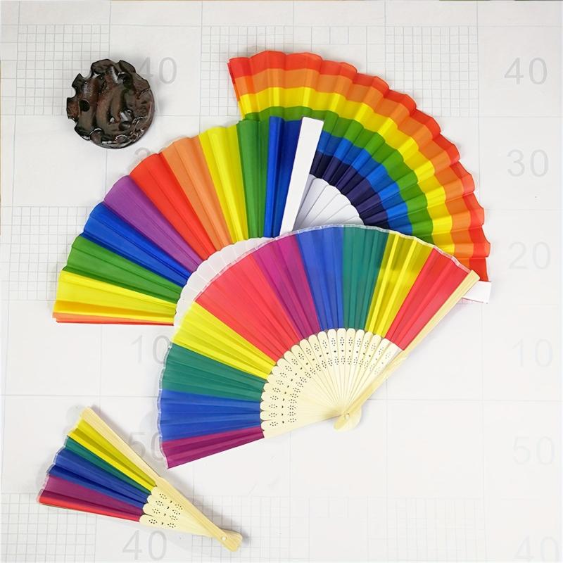LGBT Rainbow Large Folding Fan Bamboo Handheld Fan DIY Decoration