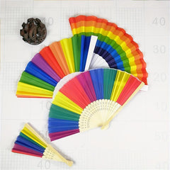 LGBT Rainbow Large Folding Fan Bamboo Handheld Fan DIY Decoration