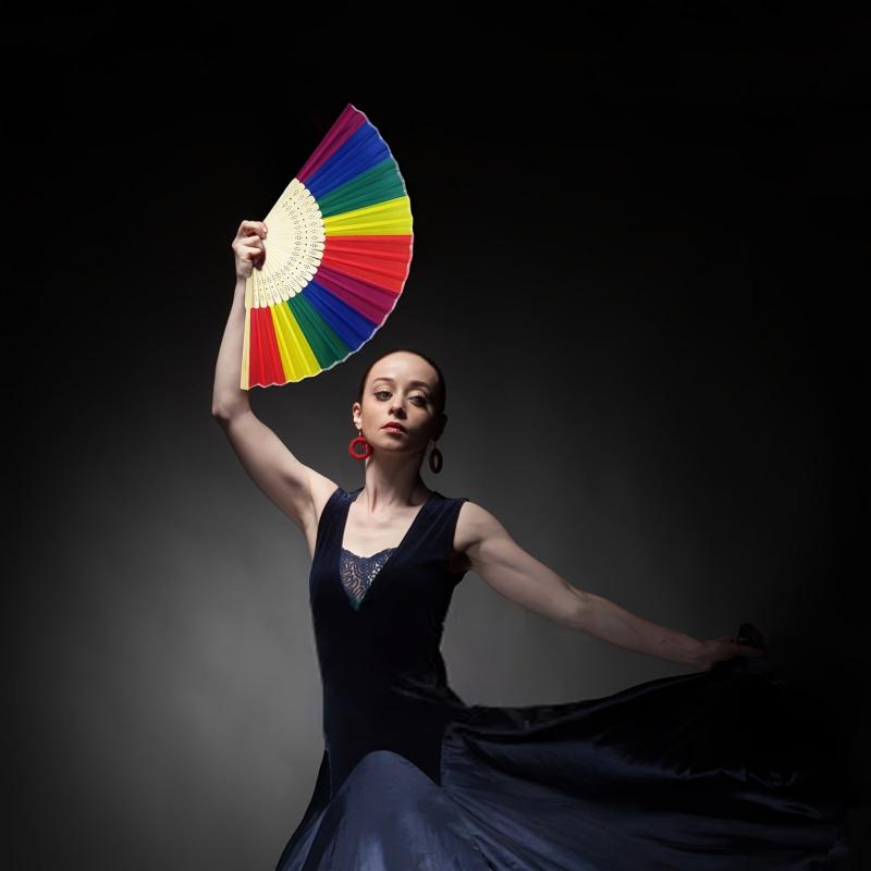 LGBT Rainbow Large Folding Fan Bamboo Handheld Fan DIY Decoration