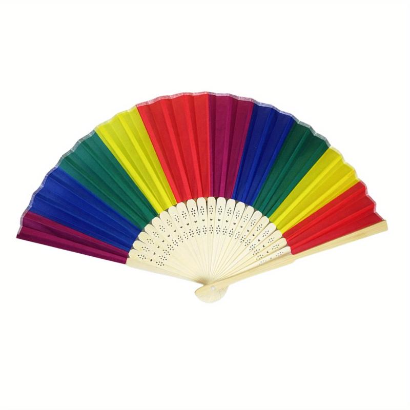 LGBT Rainbow Large Folding Fan Bamboo Handheld Fan DIY Decoration