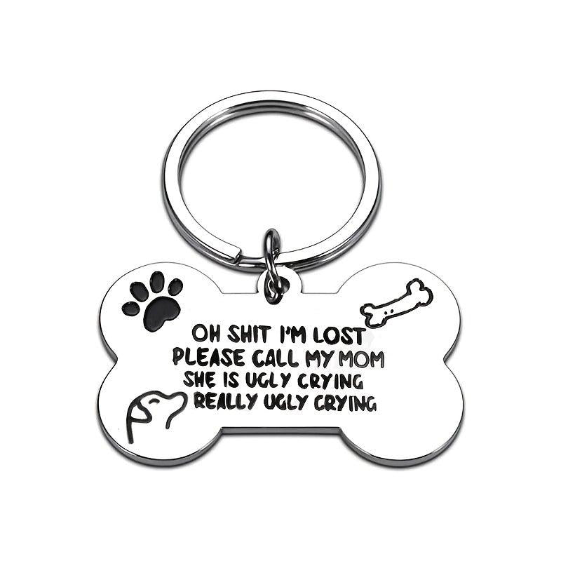 Stainless Steel Dog Tag Keychain with Call My Mom Text
