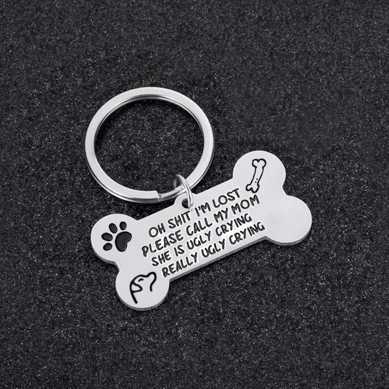 Stainless Steel Dog Tag Keychain with Call My Mom Text