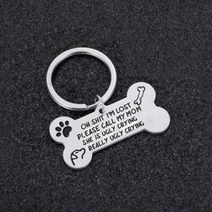 Stainless Steel Dog Tag Keychain with Call My Mom Text