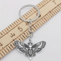 Vintage Silver Gothic Moth Keychain Skull Butterfly Rock Pendant Key Chain Gift