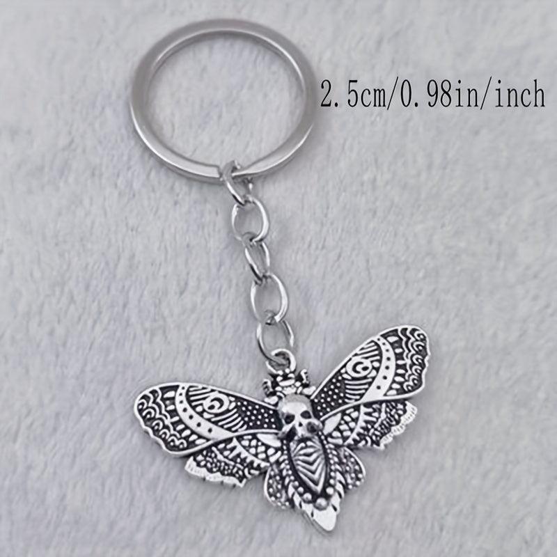 Vintage Silver Gothic Moth Keychain Skull Butterfly Rock Pendant Key Chain Gift