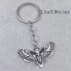 Vintage Silver Gothic Moth Keychain Skull Butterfly Rock Pendant Key Chain Gift