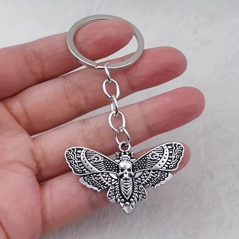 Vintage Silver Gothic Moth Keychain Skull Butterfly Rock Pendant Key Chain Gift