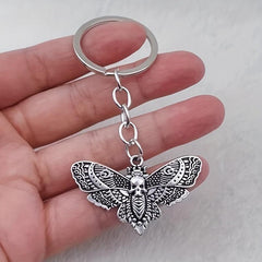 Vintage Silver Gothic Moth Keychain Skull Butterfly Rock Pendant Key Chain Gift