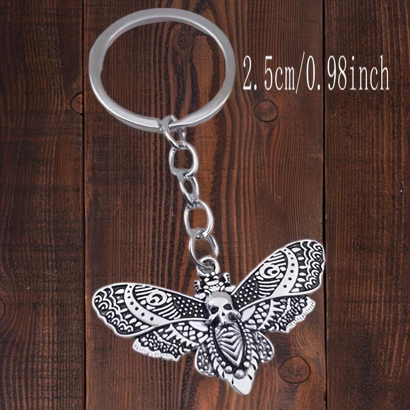 Vintage Silver Gothic Moth Keychain Skull Butterfly Rock Pendant Key Chain Gift