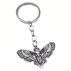 Vintage Silver Gothic Moth Keychain Skull Butterfly Rock Pendant Key Chain Gift