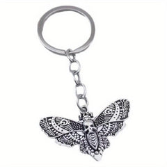 Vintage Silver Gothic Moth Keychain Skull Butterfly Rock Pendant Key Chain Gift