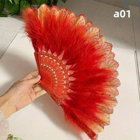 Ancient Style Folding Fan Decorative Feather Fan