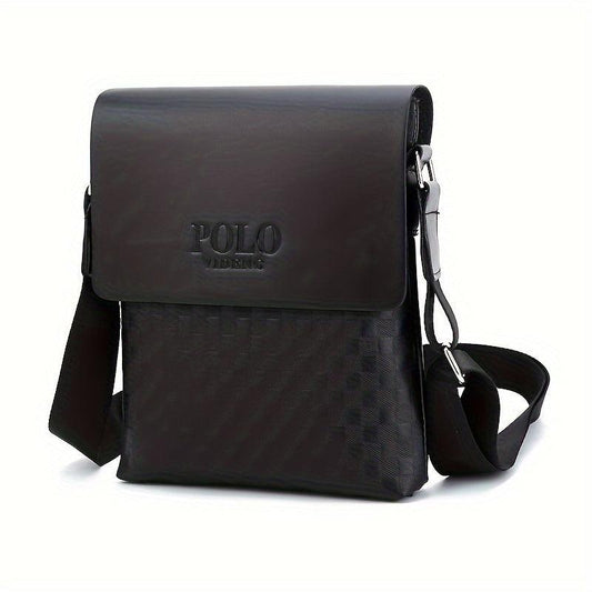 Checkered Embossed Messenger Bag Business PU Leather Crossbody Bag