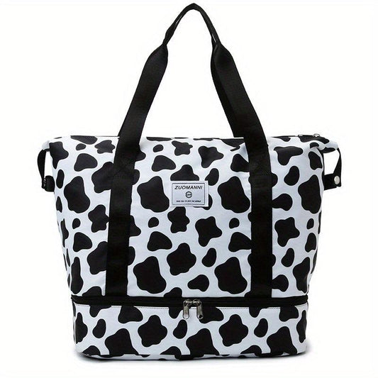 Cow Pattern Tote Storage Pouch Nylon Lightweight Luggage Bag