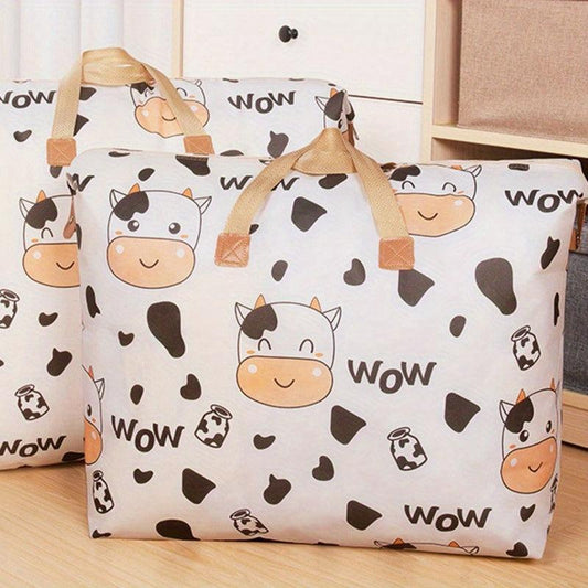 Cartoon Print Moving Bag Large Capacity Zipper Luggage Handbag Dustproof Clothes