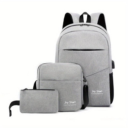 3 Pcs Letter Graphic Backpack & Shoulder Bag Set for Travel Work